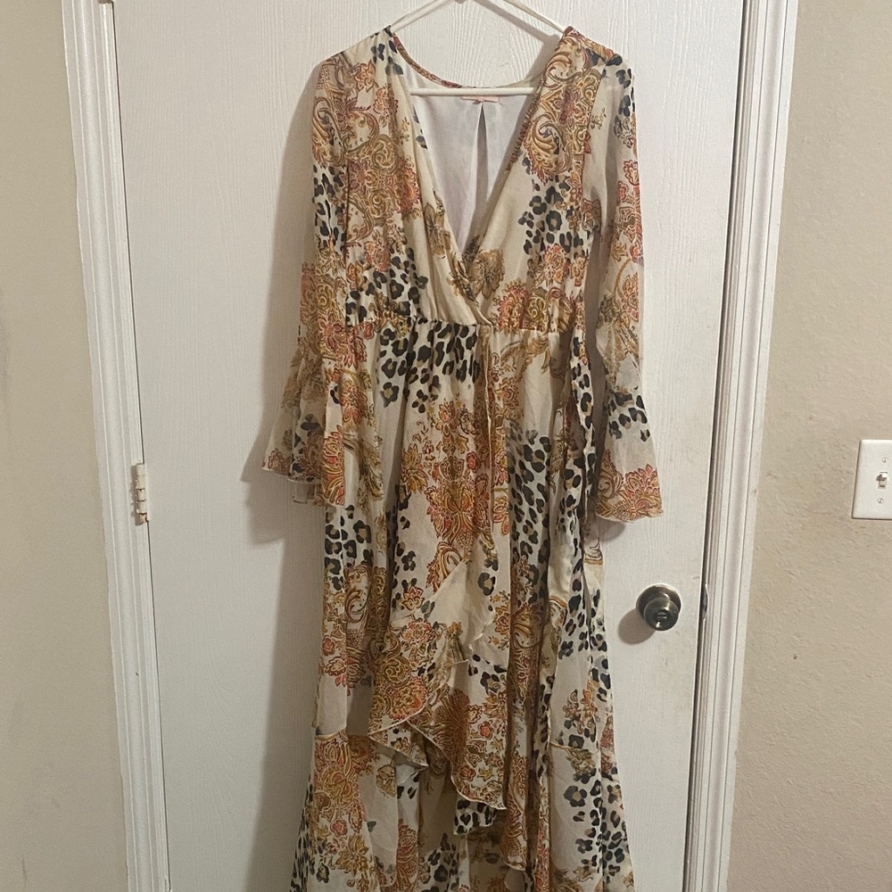 Elegant Multicolor Paisley and Leopard Print Dress